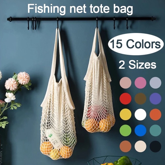 Bag mesh fish net shopping grocery fruit reusable cream Multiuse market - Picture 11 of 13